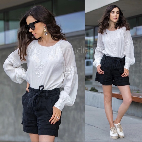 JOIE Mitney Embroidered Gauze Puff Sleeve Top in Porcelain White - Picture 2 of 13